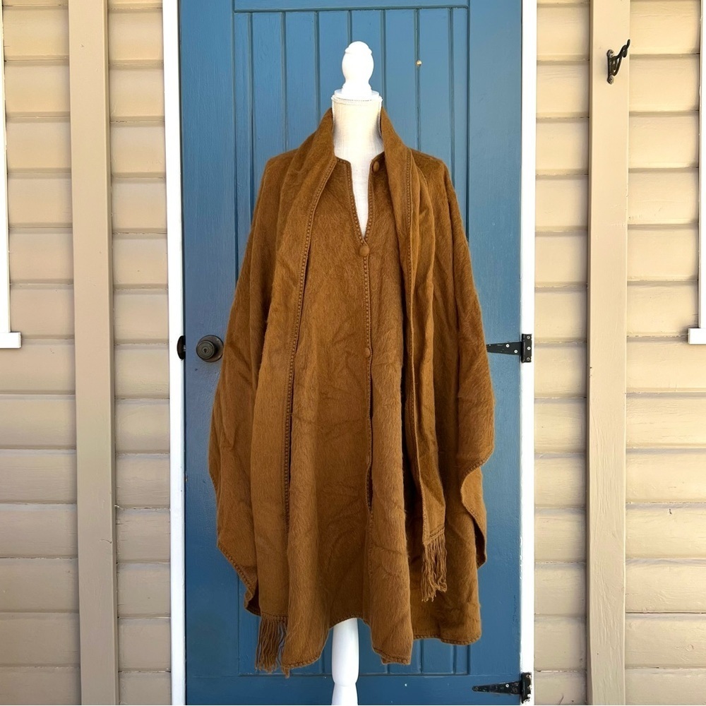 Alpaca Wool Coat, Peruvian Cape Coat with Attached Scarf